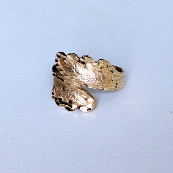 Vintage Solid 14K Yellow Gold Diamond Cut Leaf Bypass RING 14kt - Picture 4 of 14